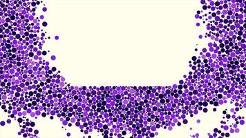 Colorful spheres, many round particles gathering in the shape of rectangle on white background. Animation. Purple circles falling down with the empty space in the middle. video