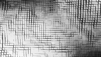 une lot de argent cubes tout plus de le filtrer, sans couture boucle. animation. abstrait écoulement monochrome texture avec cubes et ondulations, noir et blanche. video