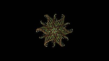 Abstract motion background with kaleidoscope view, shapes of flowers that open and close with changing movement. Animation. Beautiful flower of tiny circles, seamless loop. video