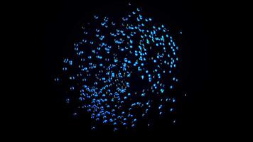 abstrato azul átomo nuvem balançando em Preto fundo, desatado laço. animação. colorida pequeno partículas reunir dentro uma forma do círculo, Ciência conceito. video