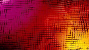 top visie van meetkundig helling rood, roze, en geel achtergrond van klein kubussen in beweging, naadloos lus. animatie. 3d kleurrijk kubussen vormen golven. video