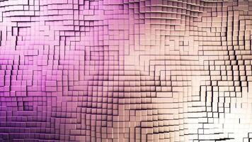 Top view of geometric gradient pink and white background of small cubes in motion, seamless loop. Animation. 3D colorful cubes forming waves. video