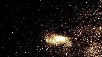 Beautiful golden flying dust particles with on black background. Animation. Fast motion of shining dots moving chaotically in the dark. video