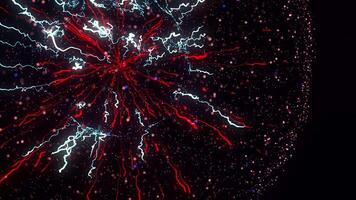 magnifique étoile exploser et transformer dans milliers de petit objets et impulsions icolé sur noir Contexte. animation. magnifique tournant rond chiffre. video