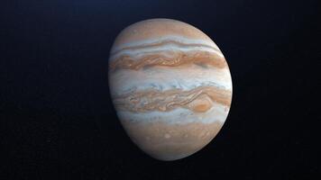 abstrakt planet Jupiter roterande i yttre Plats. animation. soluppgång och solnedgång på de färgrik vit och brun yta av de jovian planet, sömlös slinga. video