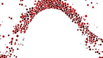 Colorful red balls falling down and skirting white round shape. Animation. Different size bubbles or spheres falling down on white background. video