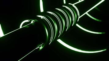 Green pipeline on a black background. Design. Rotating spiral around straight pipe. video