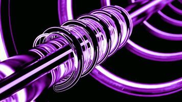 resumen extraterrestre túnel con púrpura tubos diseño. lila doblar tubería creando efecto de redondo túnel. video