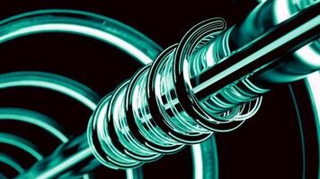 Green pipeline on a black background. Design. Rotating spiral around straight pipe. video