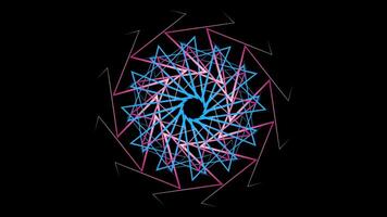 Hypnotic circular pattern of colored geometric lines on black background. Stock animation. Beautiful kaleidoscopical pattern of rotating colored curved lines video
