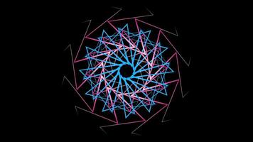 Hypnotic circular pattern of colored geometric lines on black background. Stock animation. Beautiful kaleidoscopical pattern of rotating colored curved lines video