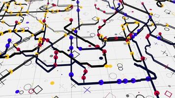 color digital mapa de urbano rutas animación. hermosa moderno ciudad mapa con de colores carreteras y puntos en blanco antecedentes. Moviente líneas de urbano tráfico con señales en mapa video