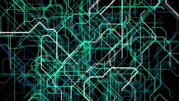 Abstract geometric lined pattern, motion graphics. Animation. Endless quantity of green, blue, and white bended lines appear and create a complex structure on black background. video