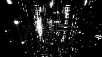 abstrait industriel Contexte avec noir incurvé tuyaux et blanc lumière les lampes, sans couture boucle. animation. en mouvement lentement le long de le différent les pièces de une machine. video