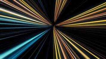 abstrato colorida brilhando lasers formando Rapidez túnel em Preto fundo, desatado laço. animação. movimento gráfico pano de fundo, Rapidez do luz, néon brilhando raios dentro movimento. video