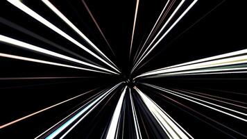wormhole giusto nel tempo e spazio, volante veloce attraverso velocità tunnel su nero sfondo, senza soluzione di continuità ciclo continuo. animazione. astratto creativo cosmico sfondo. video