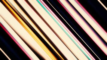 Abstract glowing and shiny colorful light rays on black background. Animation. Beautiful shimmering diagonal straight lines moving and blinking, seamless loop. video