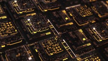 abstrakt trogen elektronisk krets styrelse, neuralt nätverk och stor data. animation. artificiell intelligens begrepp, sömlös slinga. video