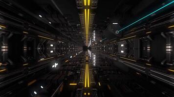 Flying through the digital futuristic dark tunnel, seamless loop. Animation. View inside of a technological space tunnel or spaceship corridor. video