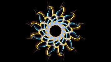 abstract meetkundig caleidoscoop patroon met in beweging figuur op zoek Leuk vinden bloem geïsoleerd Aan zwart achtergrond. voorraad animatie. veelkleurig hypnotiserend mandala, beweging grafiek, naadloos lus. video