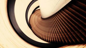 Upside down view of a spiral staircase. Animation. Flying along the abstract spiral stairs and walls of brown color, psychedelic 3d animation, seamless loop. video