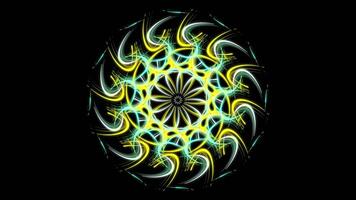 Green and yellow circle shaped changing figure. Stock animation. Abstract colorful digital kaleidoscopic motion graphics on black background, seamless loop. video
