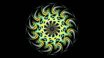 Green and yellow circle shaped changing figure. Stock animation. Abstract colorful digital kaleidoscopic motion graphics on black background, seamless loop. video