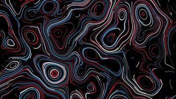 Abstract colored moving curved lines forming many different shapes on black background, seamless loop. Animation. Beautiful neon narrow lines moving endlessly. video