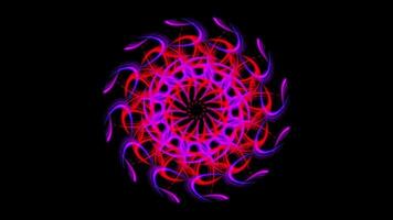 Abstract geometric kaleidoscope pattern with moving figure looking like flower isolated on black background. Stock Animation. Multicolored hypnotic mandala, motion graphics, seamless loop. video