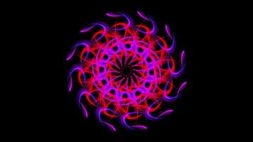 Abstract geometric kaleidoscope pattern with moving figure looking like flower isolated on black background. Stock Animation. Multicolored hypnotic mandala, motion graphics, seamless loop. video