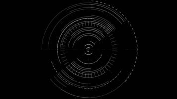 Abstract radar on a digital screen, military and army. Animation. Target searching scope and scanning element theme isolated on black background, seamless loop. video