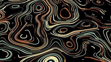 Abstract colored moving curved lines forming many different shapes on black background, seamless loop. Animation. Beautiful neon narrow lines moving endlessly. video