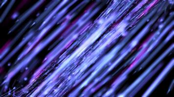 Fast speed neon glowing flashing lines streaks in purple blue cool color. Animation. Abstract blurred narrow stripes moving in a circle trajectory isolated on black background, seamless loop. video
