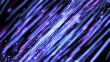 Fast speed neon glowing flashing lines streaks in purple blue cool color. Animation. Abstract blurred narrow stripes moving in a circle trajectory isolated on black background, seamless loop. video