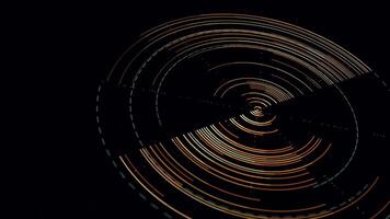 Disc shaped graphic object with internal lines. Animation. Abstract circle that rotates in the center in a clockwise direction on black background, seamless loop. video