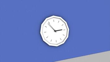 Abstract clock hanging on the wall. Animation. Round clock on a blue wall background with hands moving fast, passing time concept and time lapse effect. video