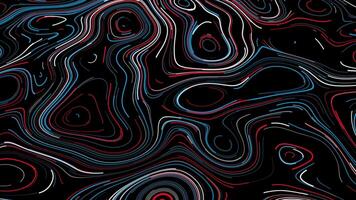 Abstract smooth colorful pattern formed by oval shaped lines tin flowingl movements isolated on black background, seamless loop. Animation. Motion graphics concept. video