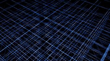 3D space with grid of lines. Animation. Multi-level grid of thin lines on black background. Intersecting thin lines in space permeate its entire perimeter video