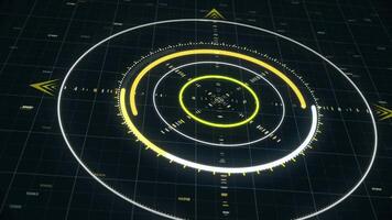 Abstract animation with circles in spy style. Animation. Computer graphics circles of strokes in futuristic style. Neon techno circles in scientific computer graphics video