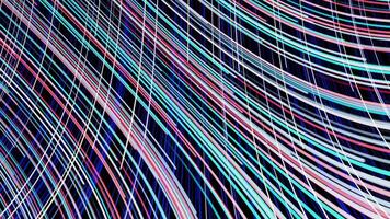 Abstract colorful narrow lines flowing on black background, seamless loop. Animation. Pink, green, and blue rays flow and cross each other. video