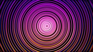 Abstract rings of pink, blue, and yellow colors moving on black background, seamless loop. Animation. Neon glowing circles shimmering and flowing slowly. video