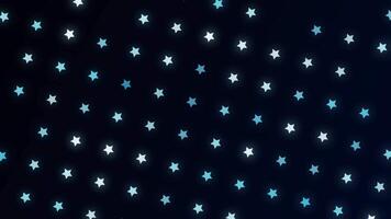 Abstract small cute blue stars rotating and flowing on black background, seamless loop. Animation. Five pointed stars in diagonal rows moving and spinning. video