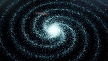 Galaxy in deep space of a spiral form rotating on black background, seamless loop. Animation. Flying through star fields and nebulas in space, revealing a spinning spiral galaxy. video