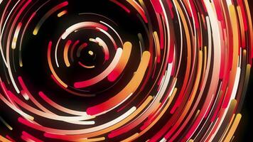 Futuristic background with many colorful lines forming a ring and flowing slowly, seamless loop. Animation. Bright spinning funnel on black background. video