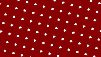 Many rows of small and chubby flying hearts of white color on red background, seamless loop. Animation. Concept of Saint Valentine's day, love, and romance. video