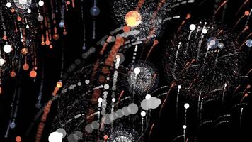 Abstract colorful fireworks exploding on black background, seamless loop. Animation. Beautiful sparkles appearing in the black night sky, celebration concept. video