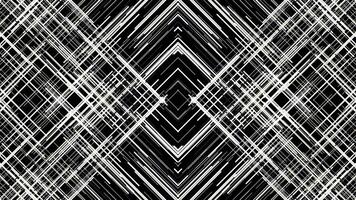 Straight white beams moving fast, crossing each other and forming the shape of rhombuses on black background, seamless loop. Animation. Many flowing narrow lines, monochrome. video