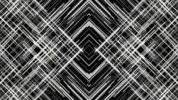 Straight white beams moving fast, crossing each other and forming the shape of rhombuses on black background, seamless loop. Animation. Many flowing narrow lines, monochrome. video