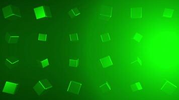 Abstract green cubes placed in rows on green background with light flare rotating into different directions. Animation. 3D neon geometric figures, motion graphics concept. video