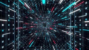 Flying through an abstract colorful wormhole tunnel on black background, seamless loop. Animation. Jump into hyperspace, 3d graphic motion. video